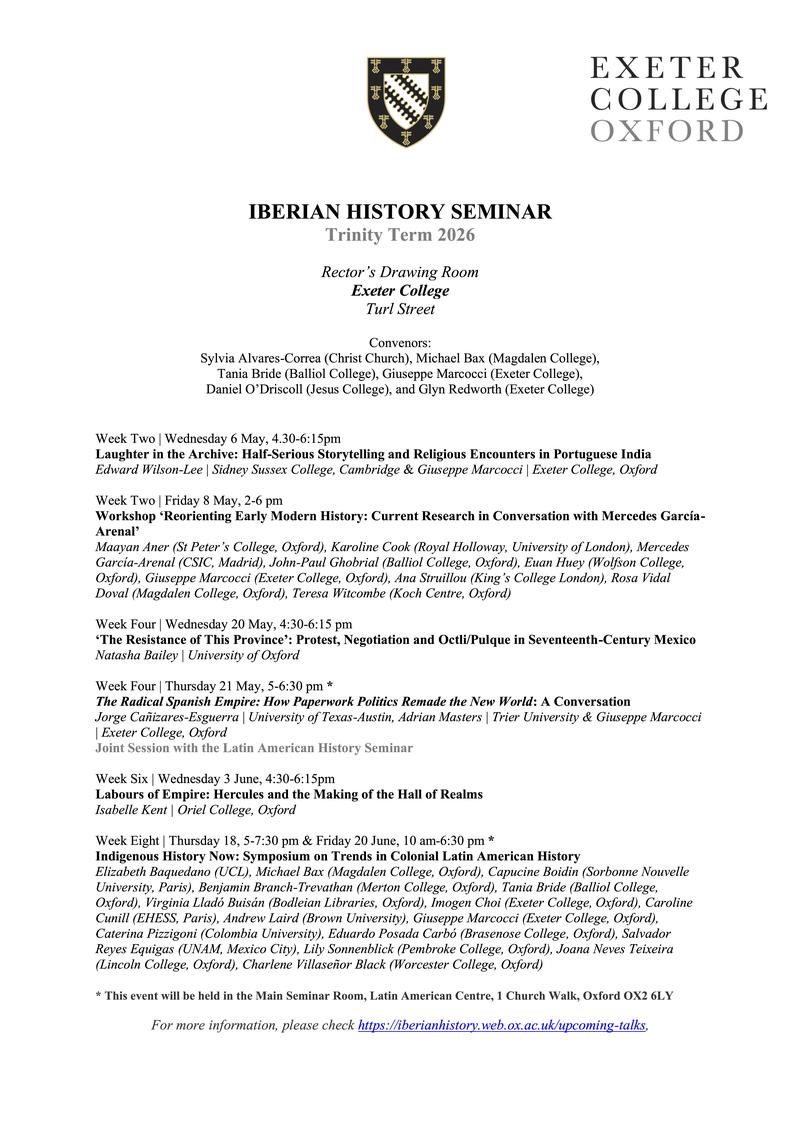 Iberian History Seminar: Term Card Released for Trinity Term 2026